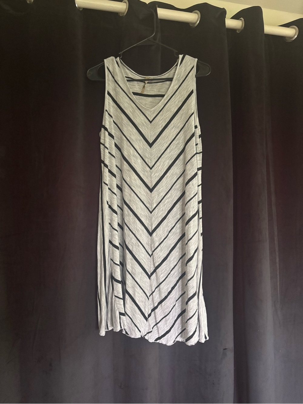 Comfy USA Gray and Black Striped Sleeveless V-Neck Dress
